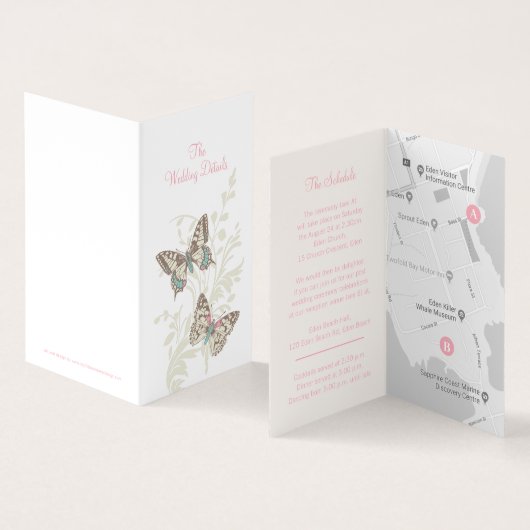 Twee vlinders roze trouwlijstkaart kaart (Binnen en buitenkant)