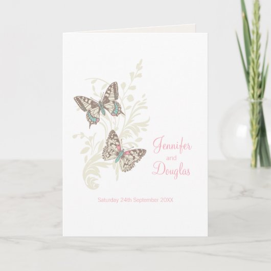 Twee vlinders roze witte bruiloft programma's (Voorkant)