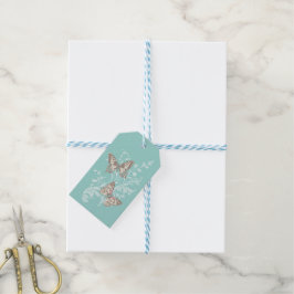 Twee vlinders tekenen aqua blauwgroen bruiloft cad cadeaulabel