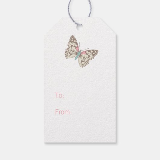 Twee vlinders tekening roze dank u cadeau label cadeaulabel (Achterkant)