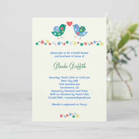 Twee vogelgridal Shower Invitation Kaart (Staand voorkant)