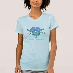 Twee vogelpest Blauwgroen blauwe bruiloft met hart T-shirt