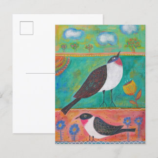 Twee vogels en bloemen briefkaart