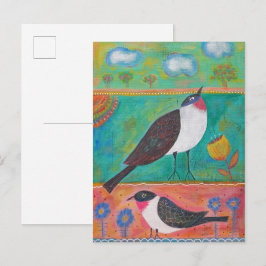 Twee vogels en bloemen briefkaart (Voorkant / Achterkant)