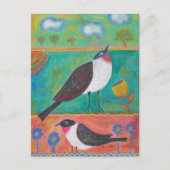 Twee vogels en bloemen briefkaart (Voorkant)