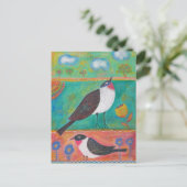 Twee vogels en bloemen briefkaart (Staand voorkant)