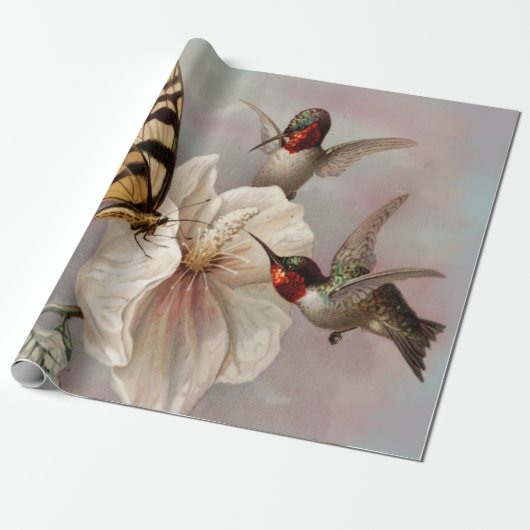Twee vogels en Butterfly Shabby Chic Decoupage Cadeaupapier (Uitgerold)