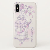 Twee vogels en kooiroze en paarse naam Case-Mate iPhone case (Achterkant)