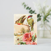 Twee vogels en Rozen Briefkaart (Staand voorkant)