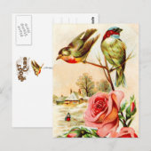 Twee vogels en Rozen Briefkaart (Voorkant / Achterkant)
