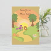 Twee vogels in de liefdesreis Sunset Flowers Wedde Kaart (Staand voorkant)