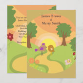 Twee vogels in de liefdesreis Sunset Flowers Wedde Kaart (Voorkant / Achterkant)