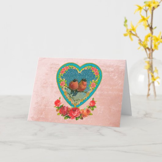 Twee vogels in een Valentijn van het hart Kaart (Gele Bloem)