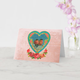 Twee vogels in een Valentijnshart Kaart