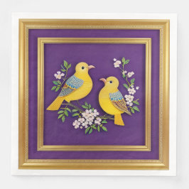 Twee Vogels in  Goud Lijst Servet