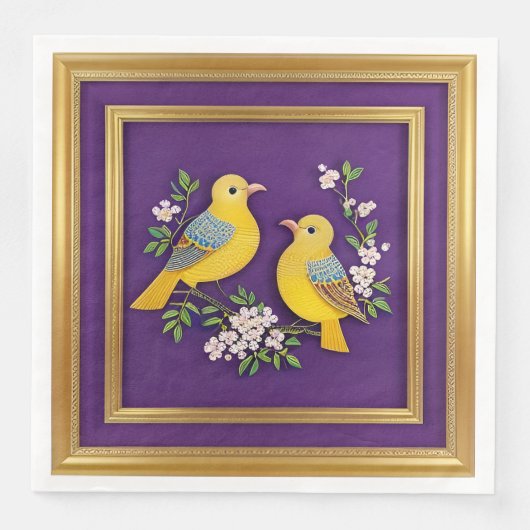 Twee Vogels in  Goud Lijst Servet (Voorkant)