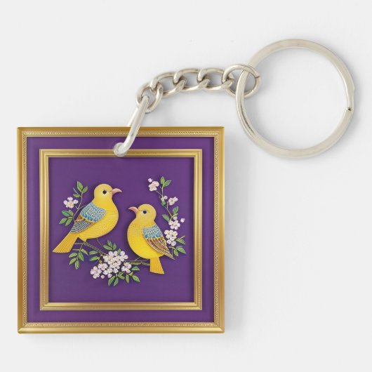 Twee Vogels in Goud Lijst Sleutelhanger (Achterkant)