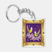 Twee Vogels in  Goud Lijst Sleutelhanger (Voorkant Links)