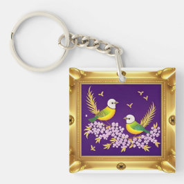 Twee Vogels in  Goud Lijst Sleutelhanger