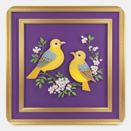 Twee Vogels in Goud Lijst Vierkante Sticker