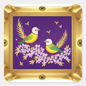 Twee Vogels in  Goud Lijst Vierkante Sticker (Voorkant)