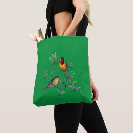 Twee vogels op bloeiende takken, tote bag (Dichtbij)