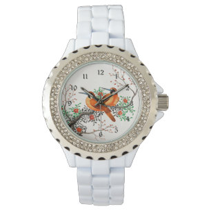 Twee vogels op een bloeiende tak horloge