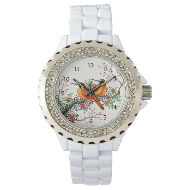 Twee vogels op een bloeiende tak horloge (Voorkant)