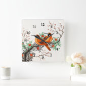 Twee vogels op een bloeiende tak vierkante klok (Huis)