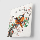 Twee vogels op een bloeiende tak vierkante klok (Hoek)