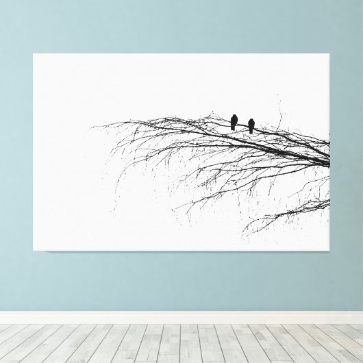 Twee vogels op een boom canvas afdruk (Insitu (Houten vloer))