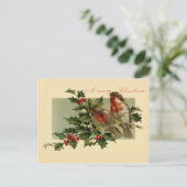Twee vogels op een Holly tak Feestdagenkaart (Staand voorkant)