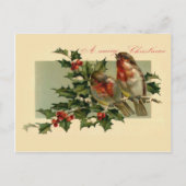 Twee vogels op een Holly tak Feestdagenkaart (Voorkant)