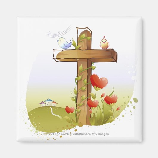 Twee vogels op een kruis magneet (Voorkant)