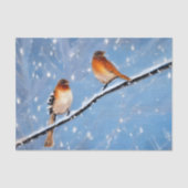 Twee vogels op een sneeuwwinterdag op bijkantoor tissuepapier (Voorkant)