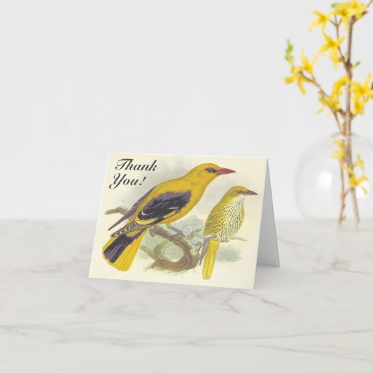 Twee vogels op een tak "Dank je!" Kaart (Gele Bloem)