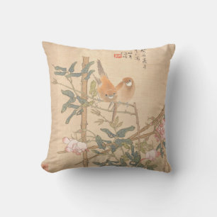 Twee vogels op Roos Bamboo Trellis Oriental Art Kussen