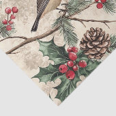 Twee vogels op takken met hulstbessen tissuepapier (Detail)
