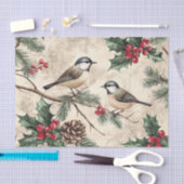Twee vogels op takken met hulstbessen tissuepapier (Craft)