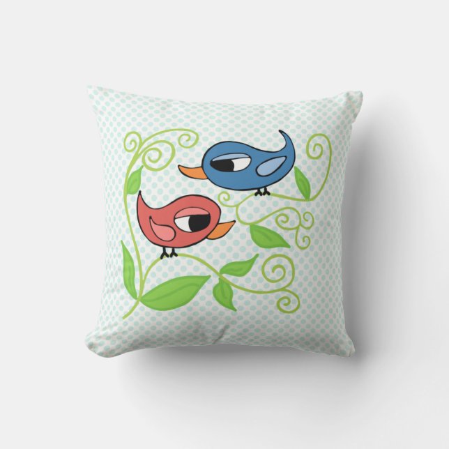 Twee vogels Polyester Worpkussen 40 x 40 cm Kussen (Voorkant)