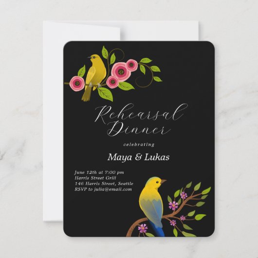 Twee vogels repetitie diner uitnodiging (Voorkant)