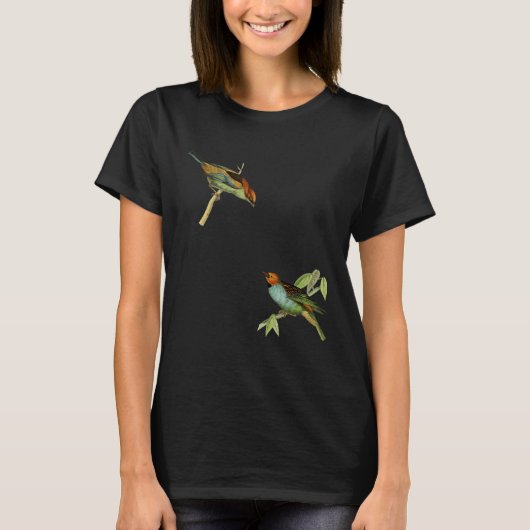 Twee vogels retro tuin t-shirt (Voorkant)