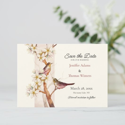 Twee vogels Save The Date kaart (Staand voorkant)