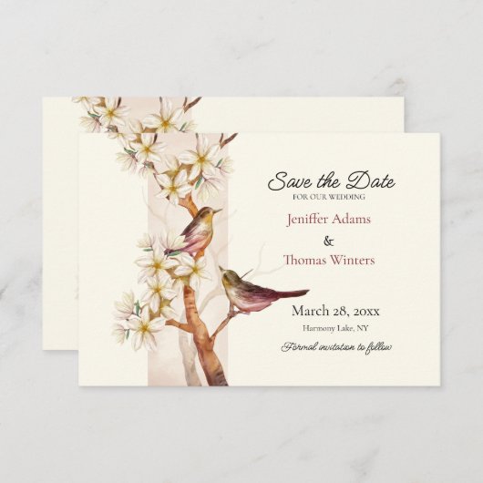 Twee vogels Save The Date kaart (Voorkant / Achterkant)