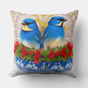 Twee vogels werpkussen bloemrijke natuur huisdecor kussen