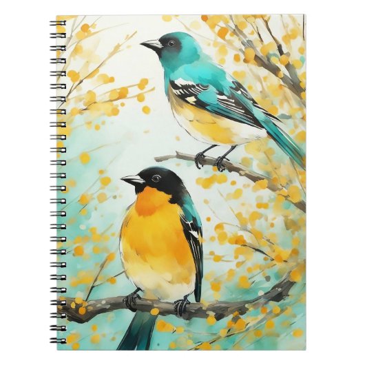 Twee vogels zittend op boomtak notitieboek (Voorkant)