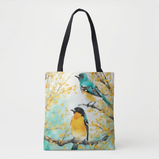 Twee vogels zittend op boomtak tote bag (Voorkant)
