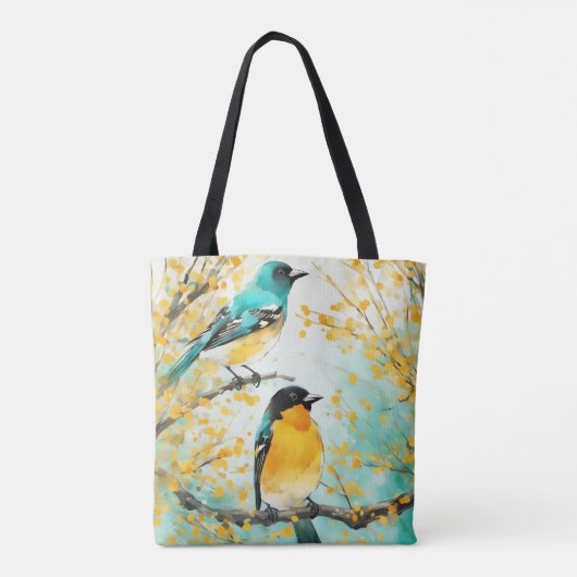 Twee vogels zittend op boomtak tote bag (Achterkant)