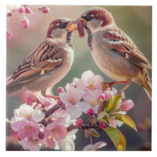 Twee  vogeltjes tegeltje (Voorkant)