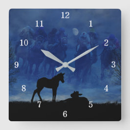 Twee Volbloed Racehorse Veulens Wandklok Nummer